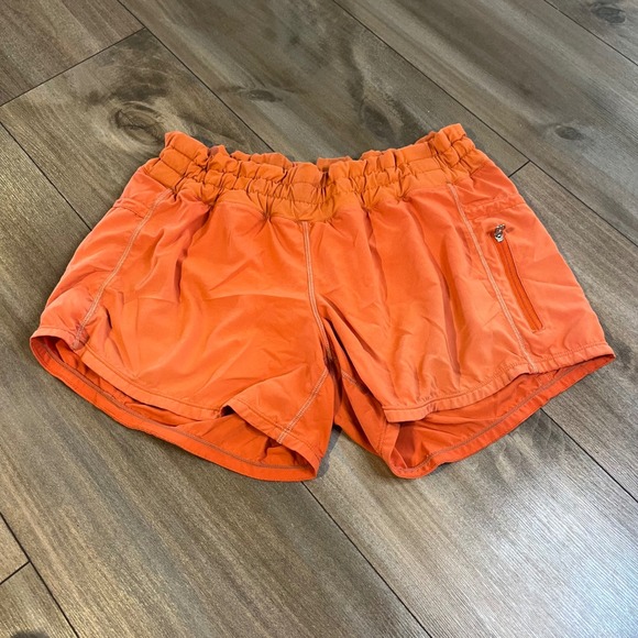 Lululemon Orange Running Shorts Elastic Waistband Womens 6 - Picture 1 of 5